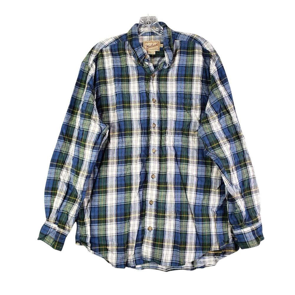 Woolrich Button Up Shirt Flannel Mens Size Large L Long Sleeve Collared Blue - Picture 5 of 11